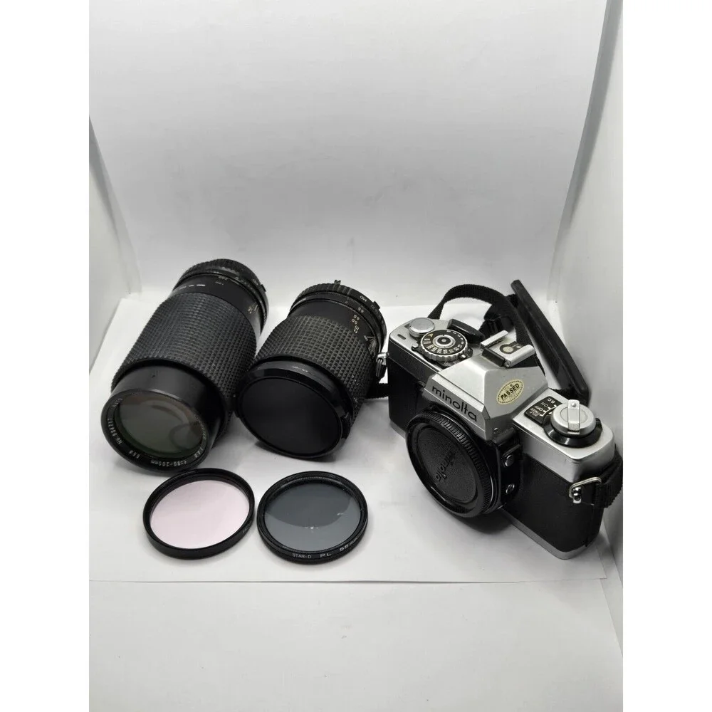 Vintage 35mm Minolta XG-1  SLR Film Camera Strap with 2 Lenses and 2 Filters